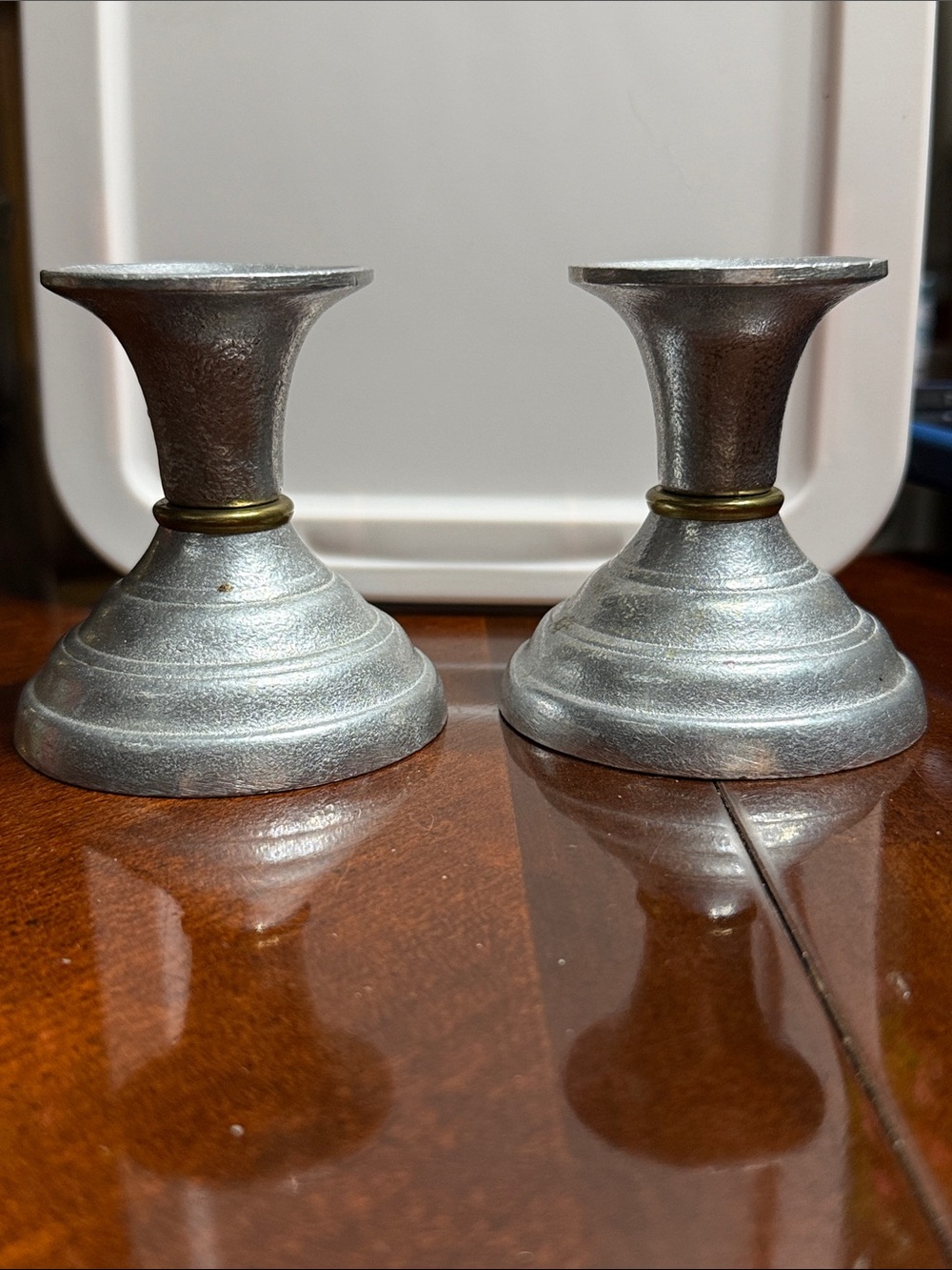 Set of Two Wilton Vintage Pewter Candlestick Holders - Silver